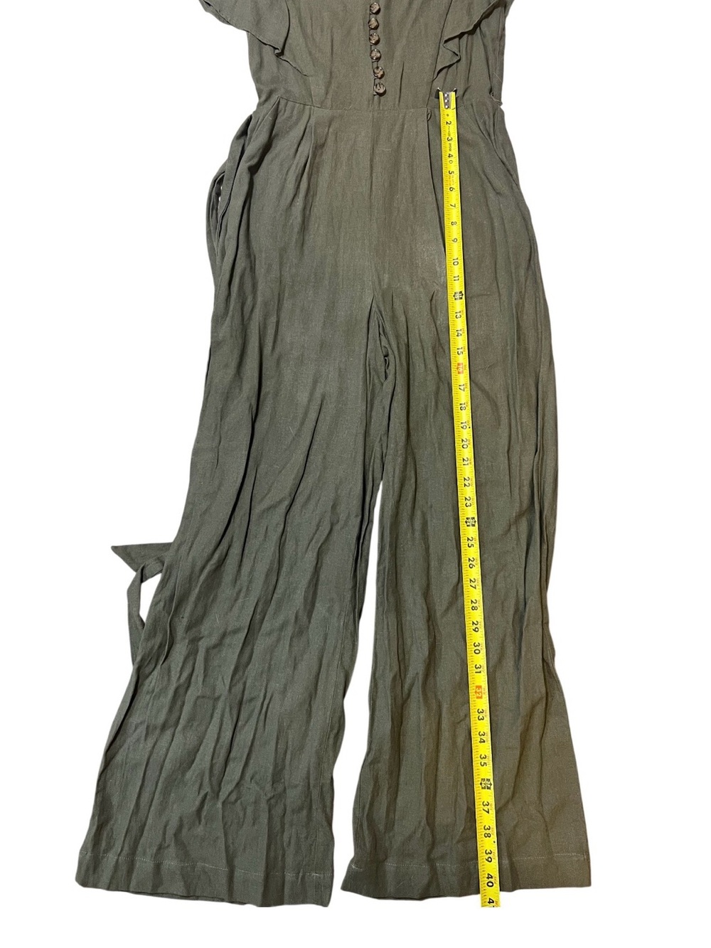 Calvin Klein Olive Green Flutter-Slee Wide-Leg Jumpsuit - Picture 4 of 8